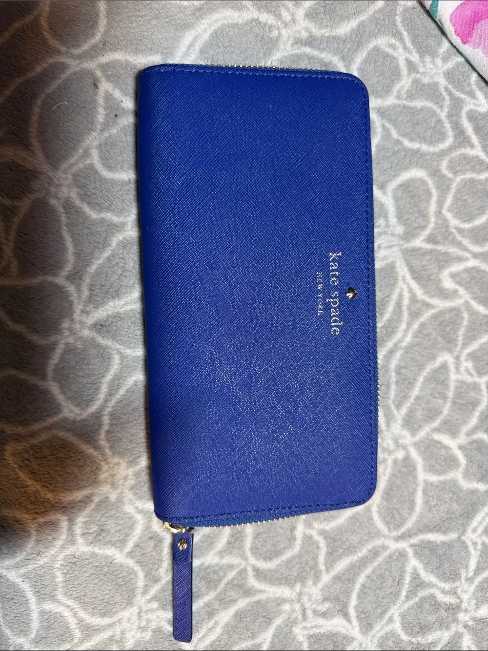 kate spade royal navy and cream zip-around continental Saffiano wallet